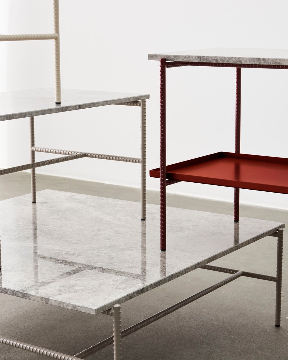 Rebar coffee table, 100 x 104 cm, alabaster - beige marble