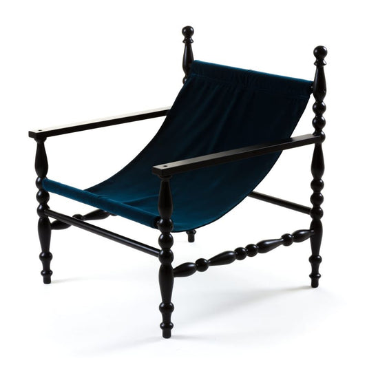 wooden hand-lathed indoor and outdoor Armchair Heritage Armchair by Seletti #Blue