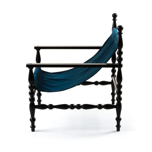 wooden hand-lathed indoor and outdoor Armchair Heritage Armchair by Seletti #Blue