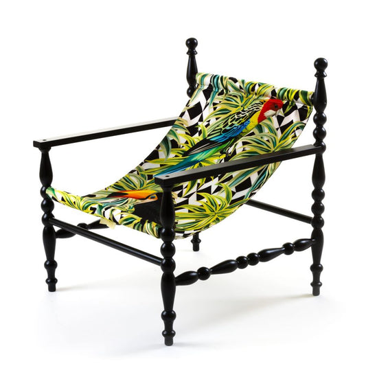 wooden hand-lathed indoor/outdoor Armchair Heritage Parrots by Seletti
