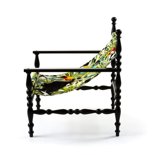 wooden hand-lathed indoor/outdoor Armchair Heritage Parrots by Seletti
