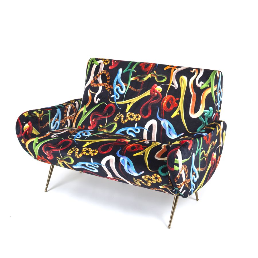 Fabric Fully Upholstered Two Seater Sofa Snakes by Seletti