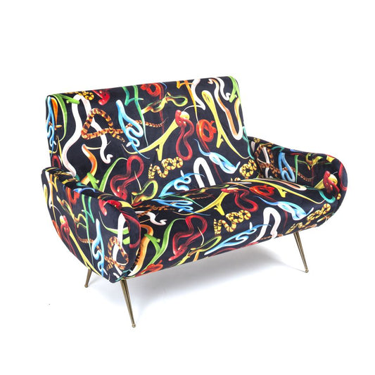 Fabric Fully Upholstered Two Seater Sofa Snakes by Seletti