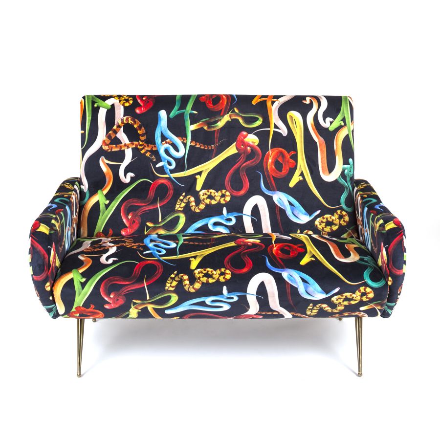 Fabric Fully Upholstered Two Seater Sofa Snakes by Seletti