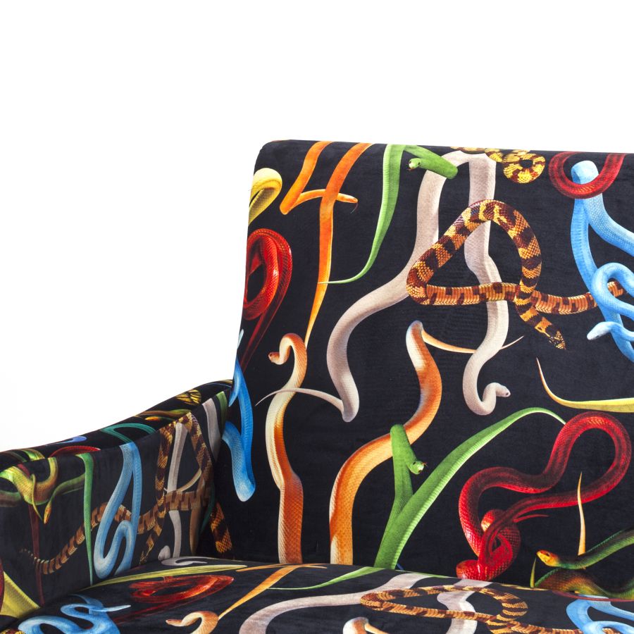 Fabric Fully Upholstered Three Seater Sofa Snakes by Seletti