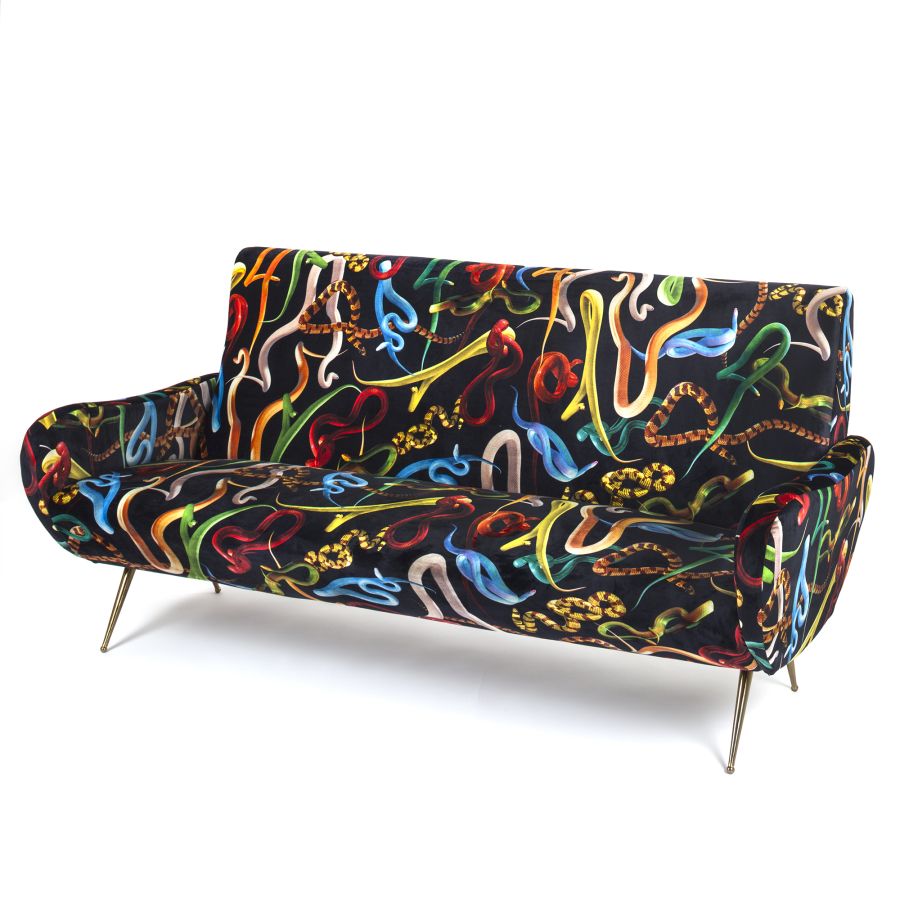 Fabric Fully Upholstered Three Seater Sofa Snakes by Seletti