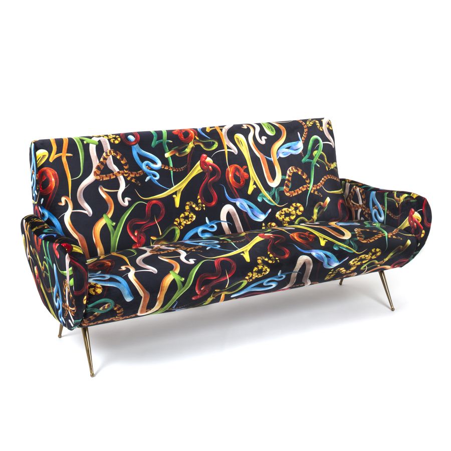 Fabric Fully Upholstered Three Seater Sofa Snakes by Seletti