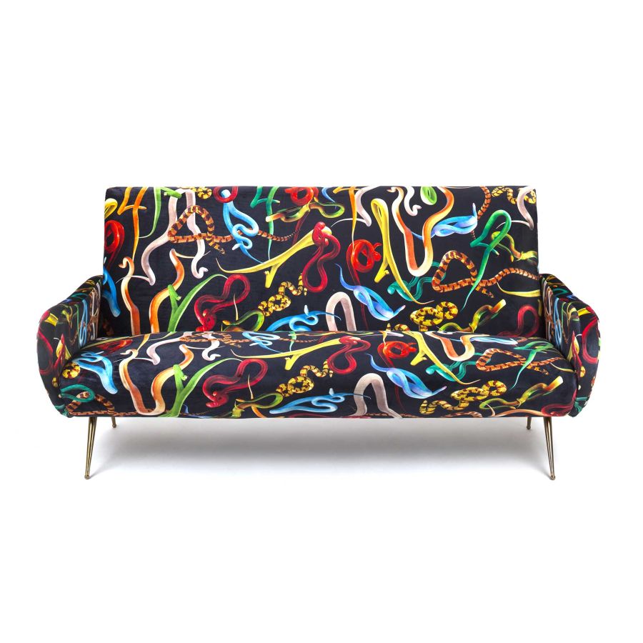 Fabric Fully Upholstered Three Seater Sofa Snakes by Seletti