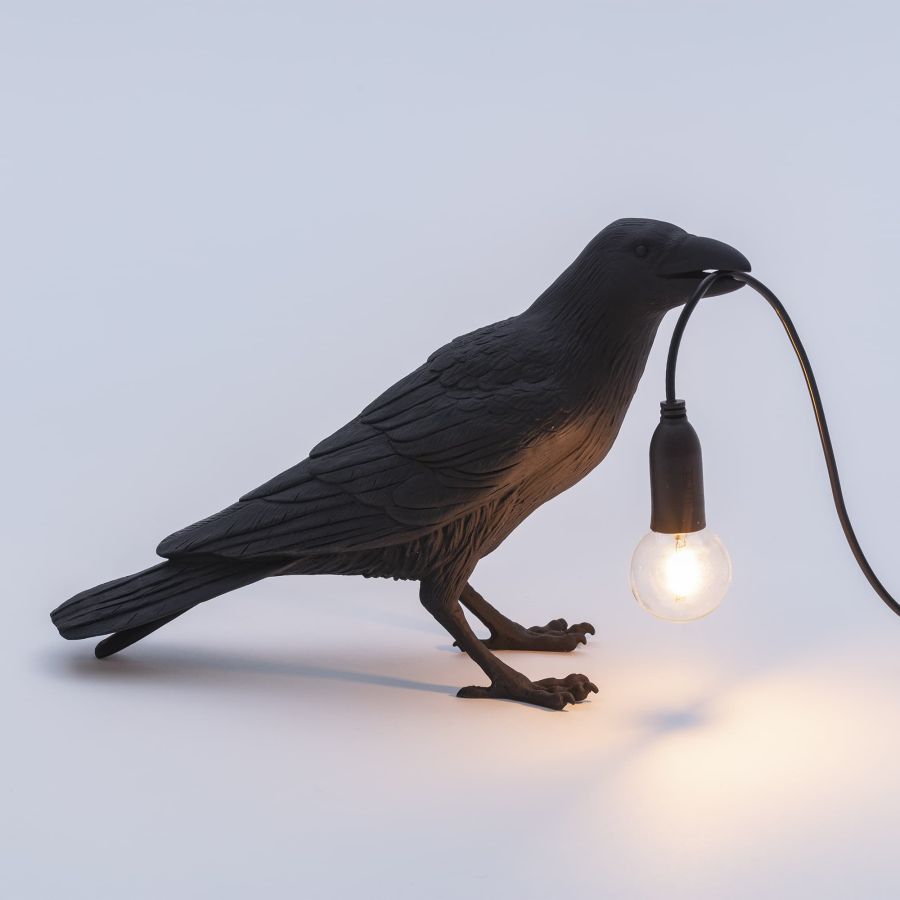 resin Indoor/Outdoor LED Table Lamp Bird Lamp Waiting by Seletti #Black#Outdoor