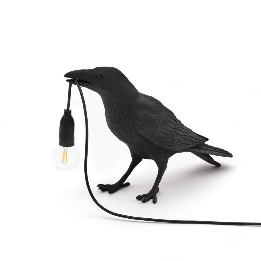 resin Indoor/Outdoor LED Table Lamp Bird Lamp Waiting by Seletti #Black#Outdoor