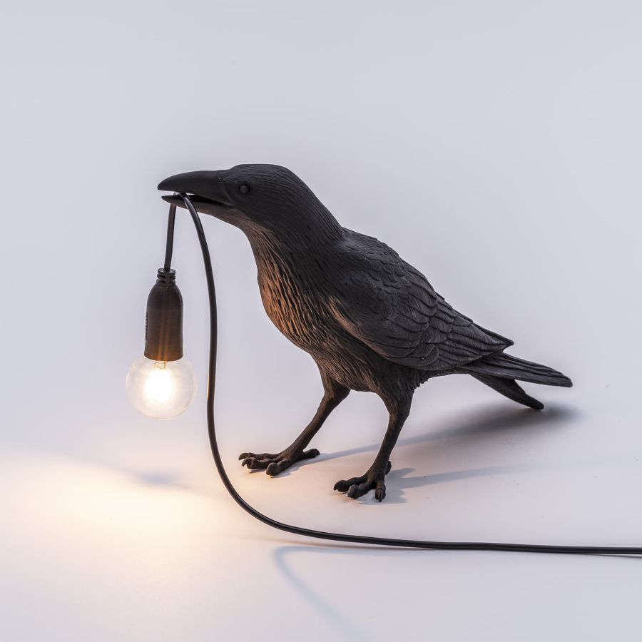 resin Indoor/Outdoor LED Table Lamp Bird Lamp Waiting by Seletti #Black#Outdoor