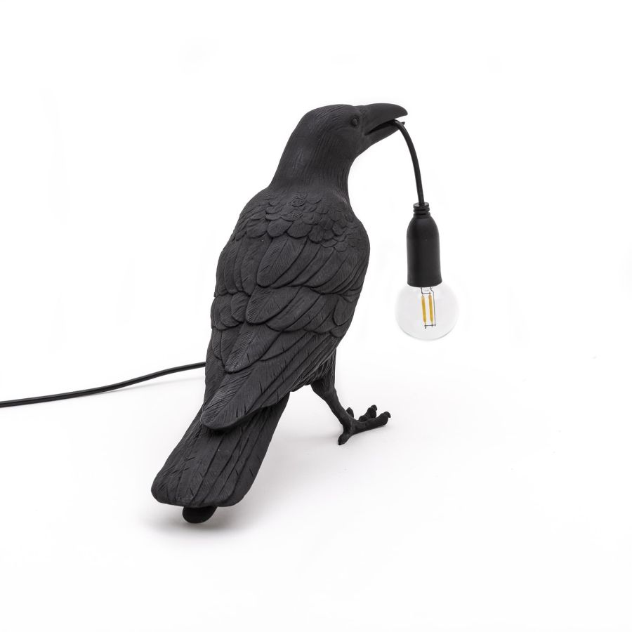 resin Indoor/Outdoor LED Table Lamp Bird Lamp Waiting by Seletti #Black#Outdoor