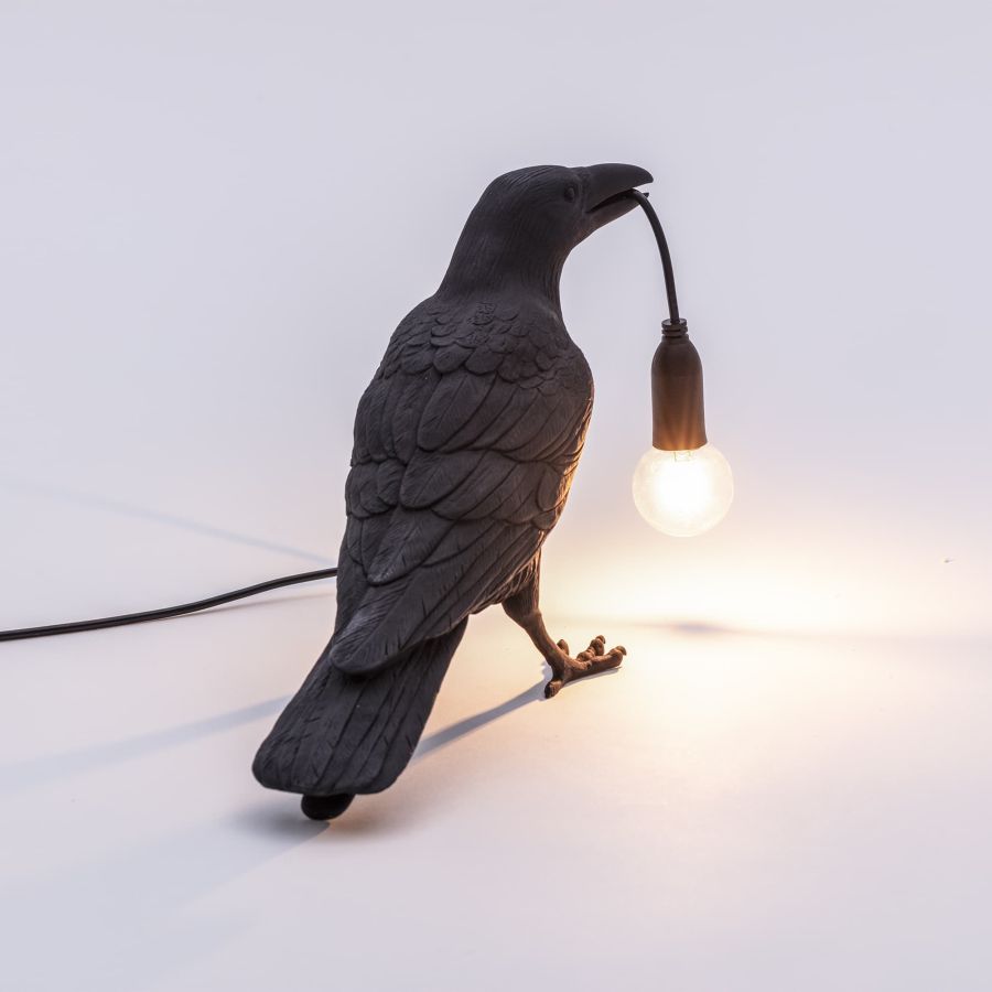 resin Indoor/Outdoor LED Table Lamp Bird Lamp Waiting by Seletti #Black#Outdoor