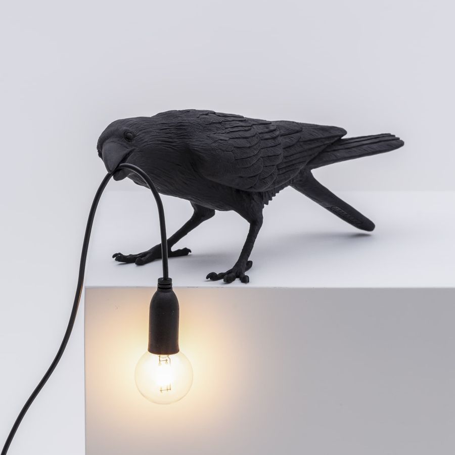 resin Indoor/Outdoor LED Table Lamp Bird Lamp Playing by Seletti #Black#Outdoor