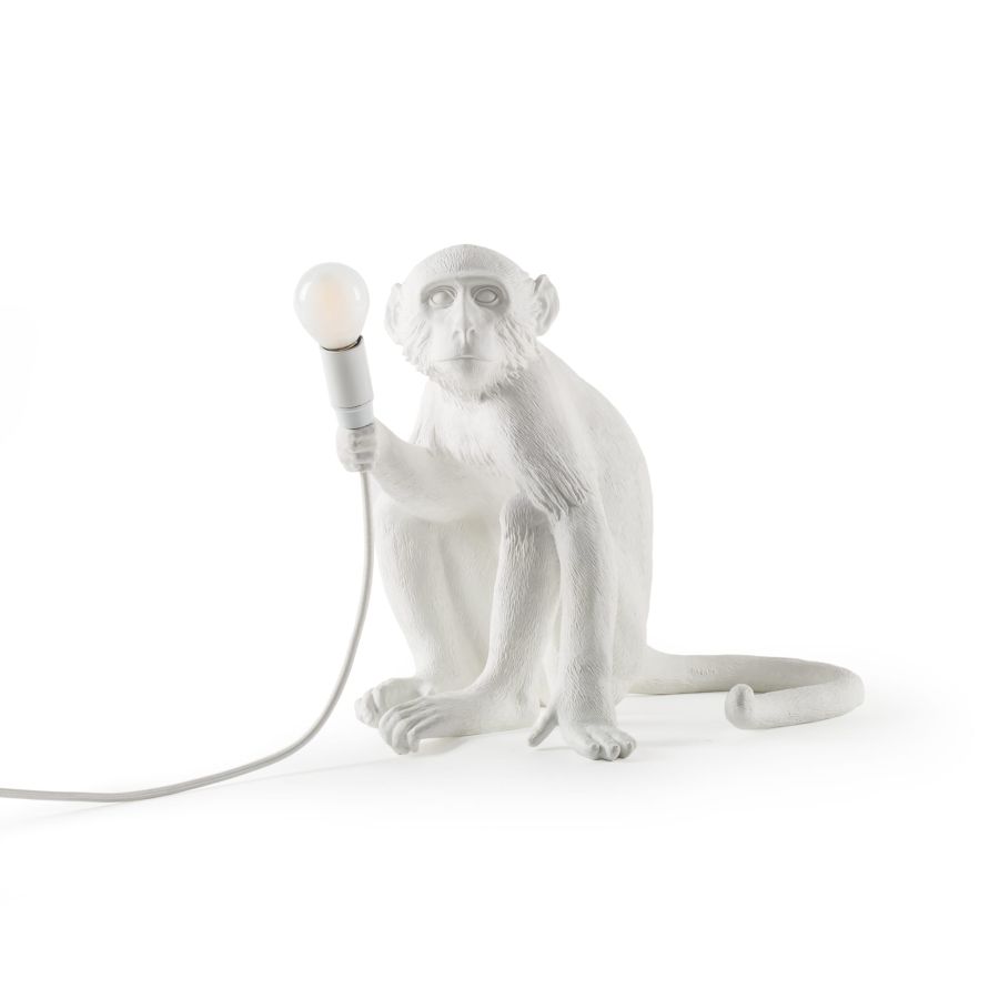 LED Resin Indoor/Outdoor Table Lamp Monkey Lamp Sitting by Seletti #White