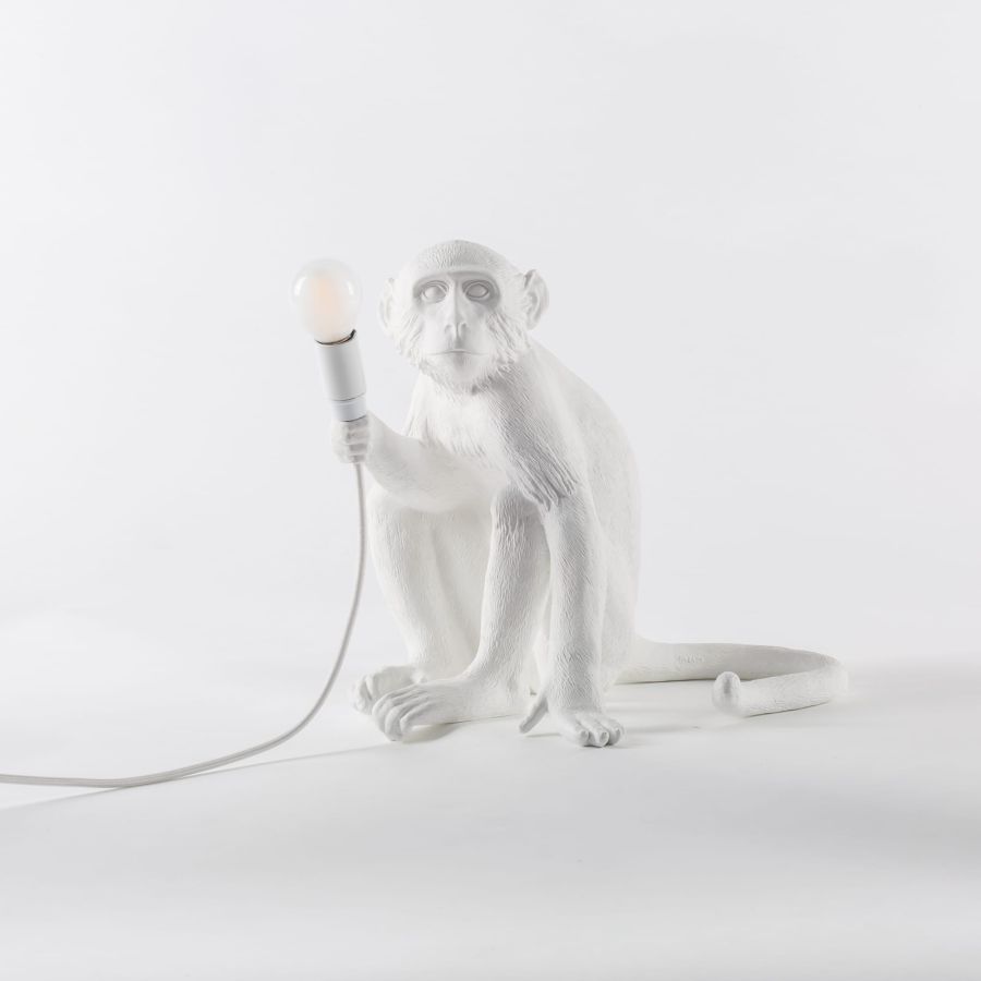 LED Resin Indoor/Outdoor Table Lamp Monkey Lamp Sitting by Seletti #White