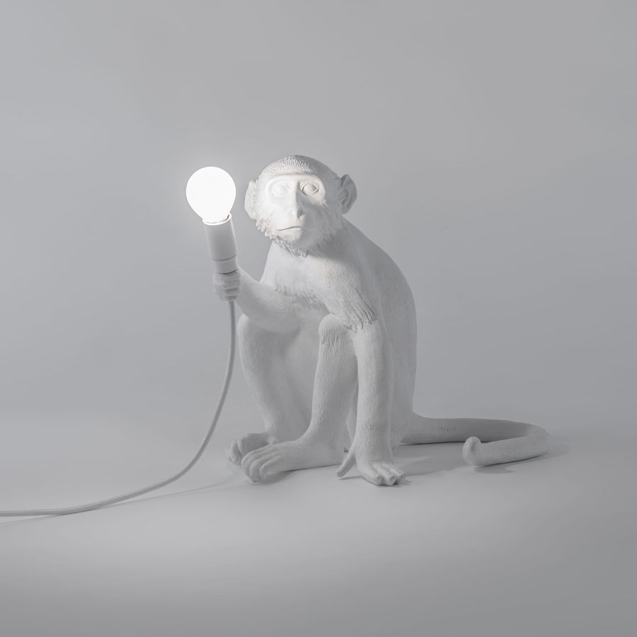 LED Resin Indoor/Outdoor Table Lamp Monkey Lamp Sitting by Seletti #White