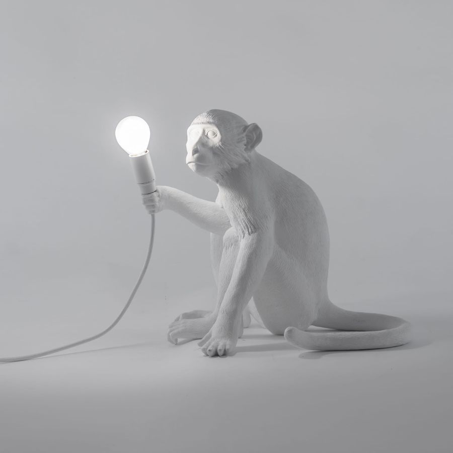 LED Resin Indoor/Outdoor Table Lamp Monkey Lamp Sitting by Seletti #White