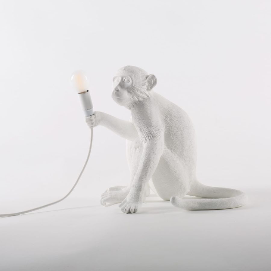 LED Resin Indoor/Outdoor Table Lamp Monkey Lamp Sitting by Seletti #White