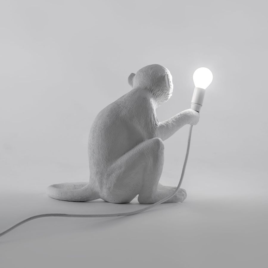 LED Resin Indoor/Outdoor Table Lamp Monkey Lamp Sitting by Seletti #White