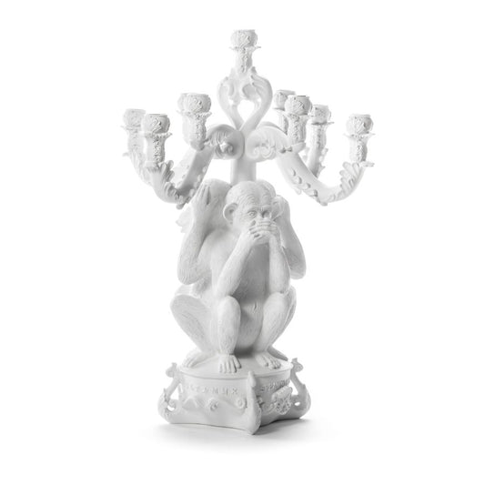 5 arms Polyresin candle holder Giant Burlesque 3 Monkeys by Seletti #White