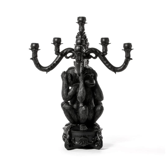 5 arms Polyresin candle holder Giant Burlesque 3 Monkeys by Seletti #Black