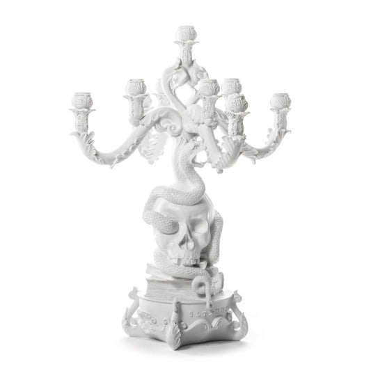 5 arms Polyresin candle holder Giant Burlesque Skull by Seletti #White