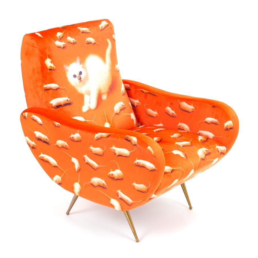 Fully Upholstered Fabric Armchair Kitten by Seletti