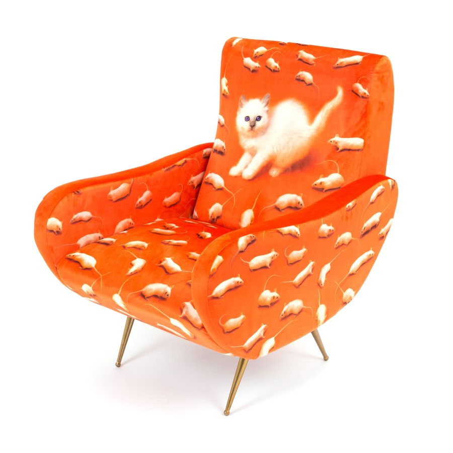 Fully Upholstered Fabric Armchair Kitten by Seletti