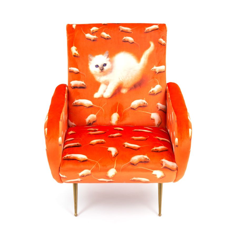 Fully Upholstered Fabric Armchair Kitten by Seletti