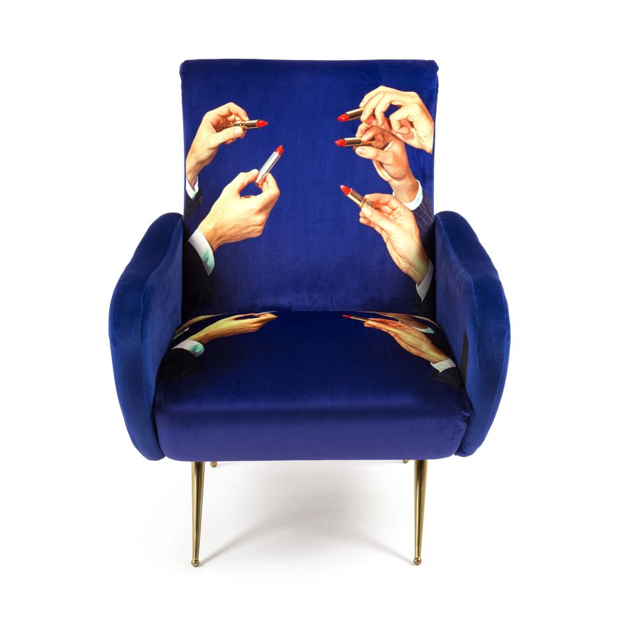 Fully Upholstered Fabric Armchair Lipsticks by Seletti #Blue