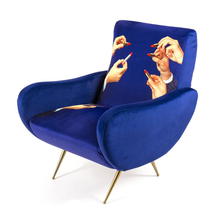 Fully Upholstered Fabric Armchair Lipsticks by Seletti #Blue