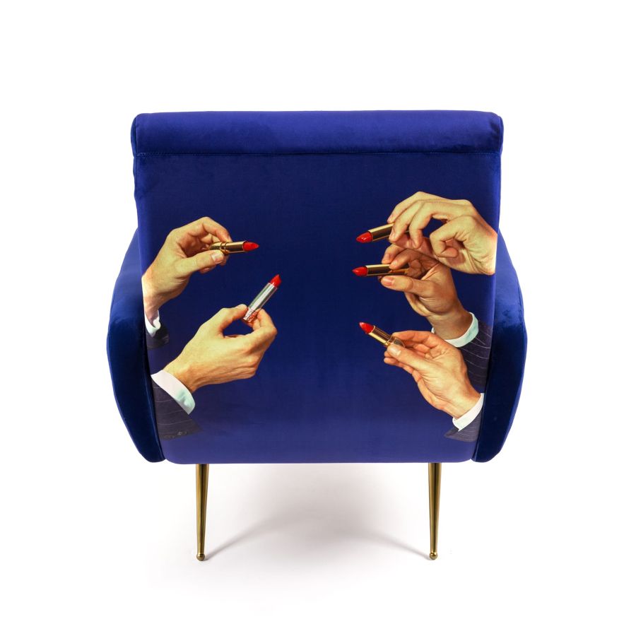 Fully Upholstered Fabric Armchair Lipsticks by Seletti #Blue