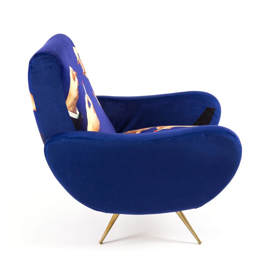 Fully Upholstered Fabric Armchair Lipsticks by Seletti #Blue