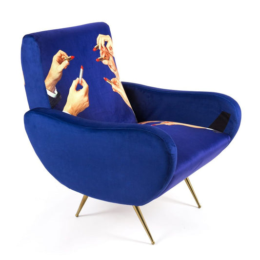 Fully Upholstered Fabric Armchair Lipsticks by Seletti #Blue