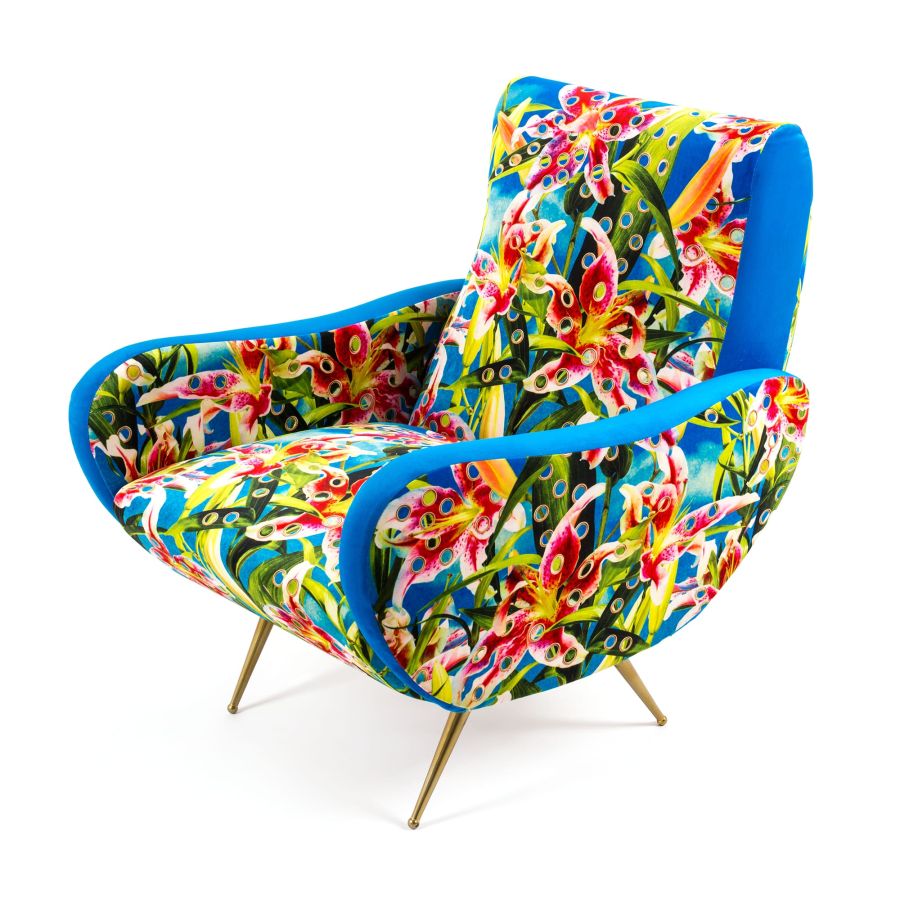 Fully Upholstered Fabric Armchair Flowers with holes by Seletti