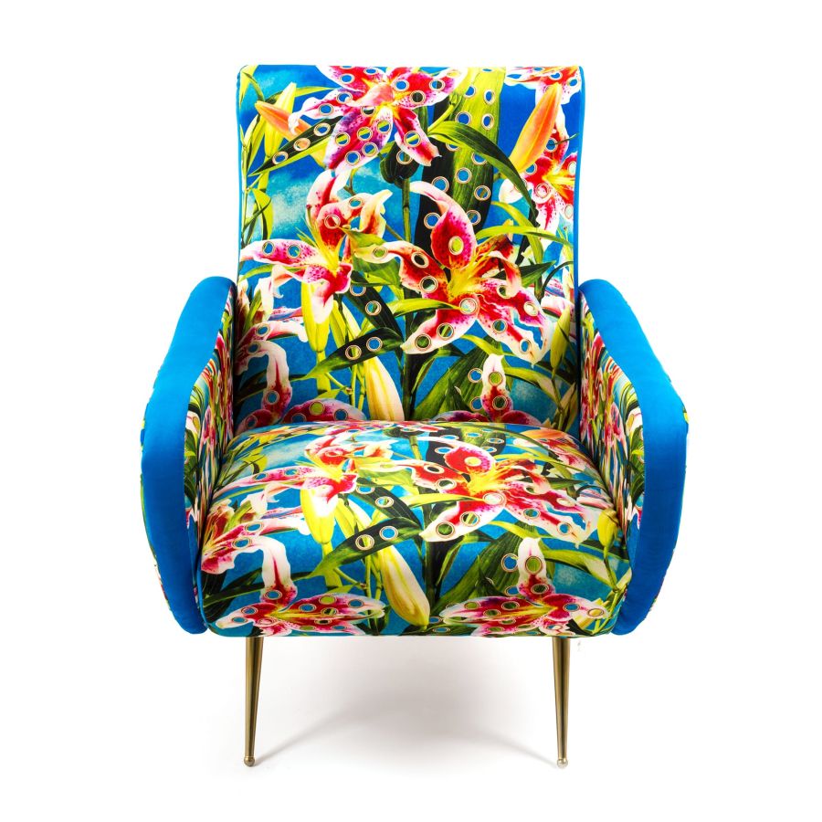 Fully Upholstered Fabric Armchair Flowers with holes by Seletti