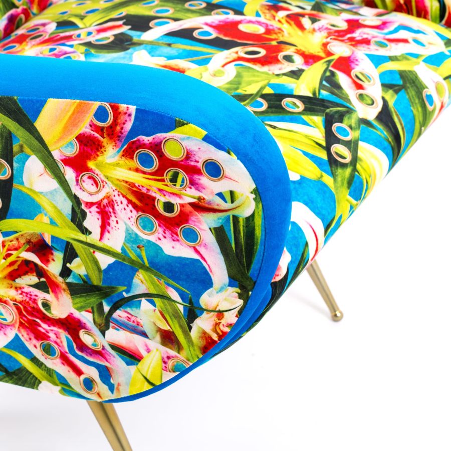 Fully Upholstered Fabric Armchair Flowers with holes by Seletti