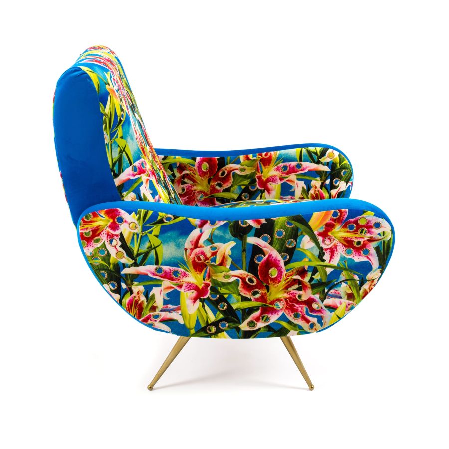 Fully Upholstered Fabric Armchair Flowers with holes by Seletti