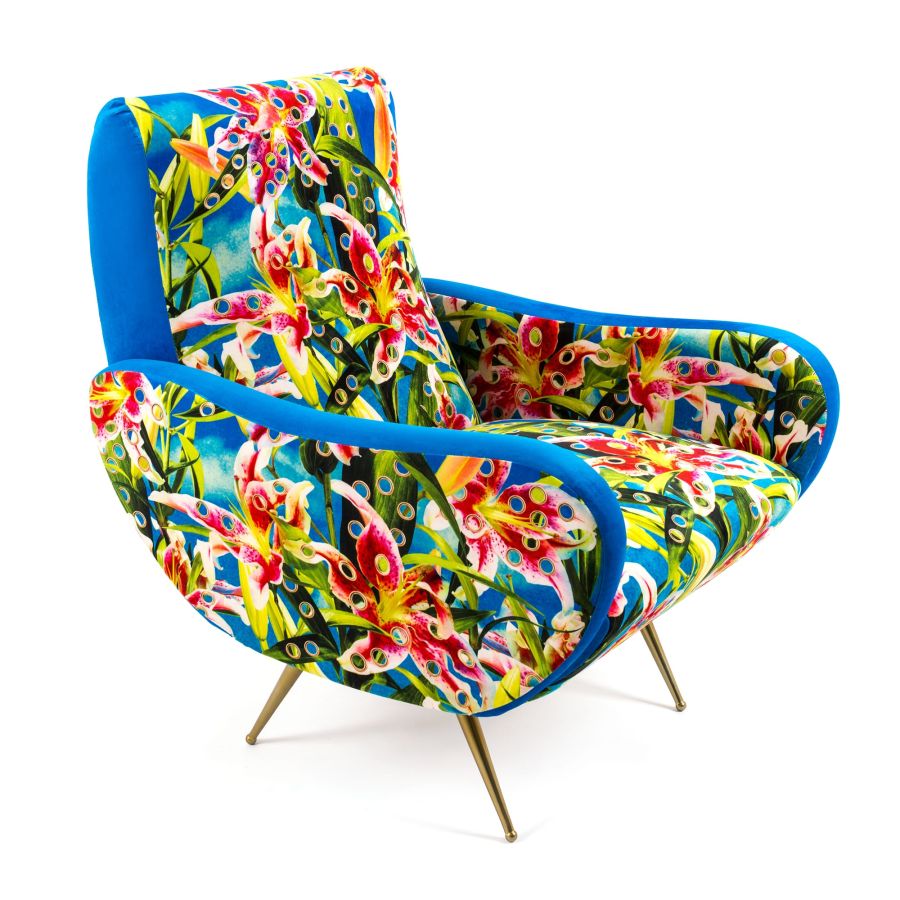 Fully Upholstered Fabric Armchair Flowers with holes by Seletti