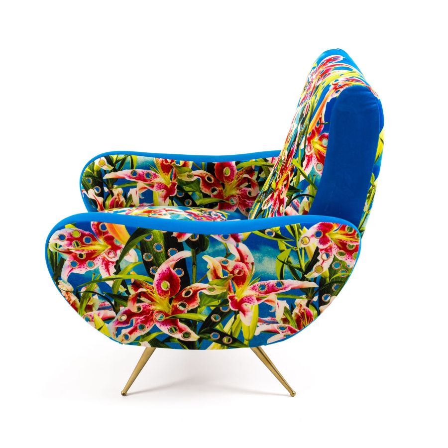 Fully Upholstered Fabric Armchair Flowers with holes by Seletti