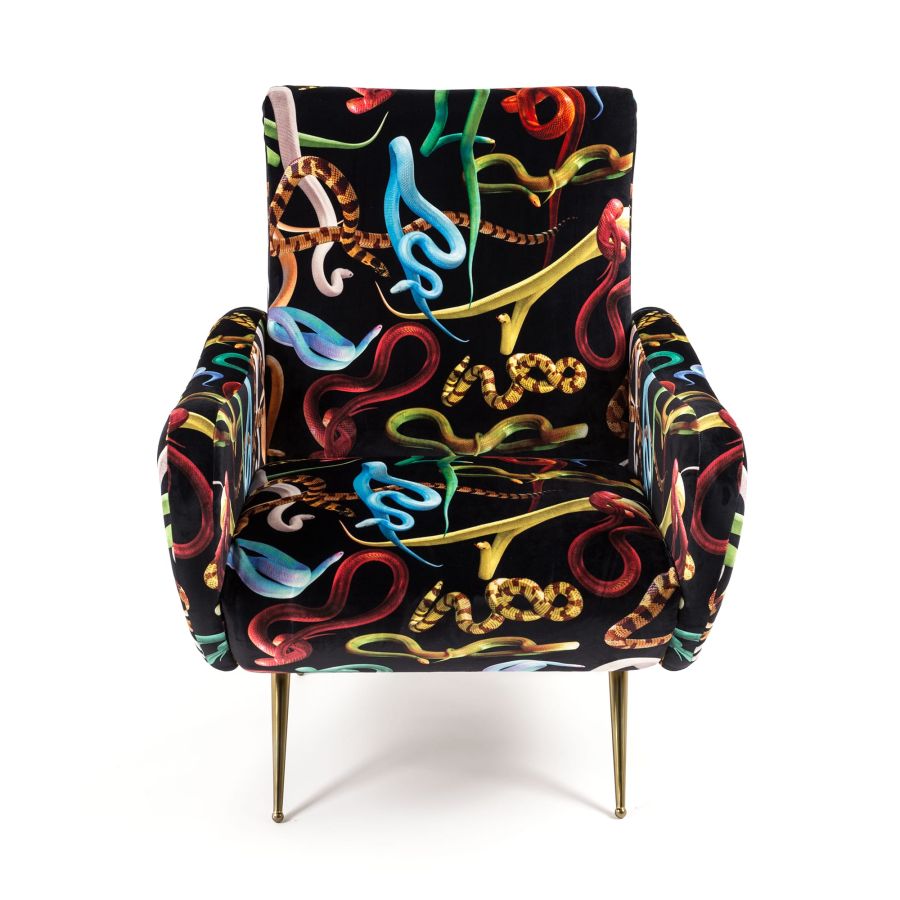 Fully Upholstered Fabric Armchair Snakes by Seletti