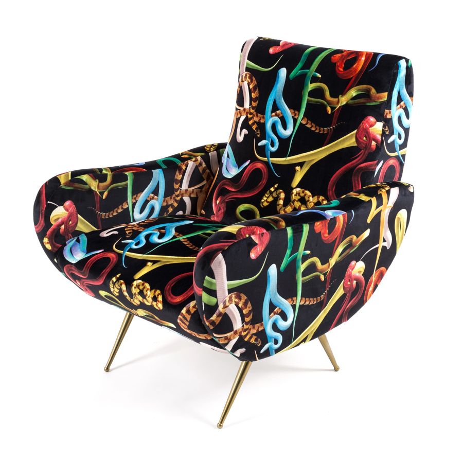 Fully Upholstered Fabric Armchair Snakes by Seletti