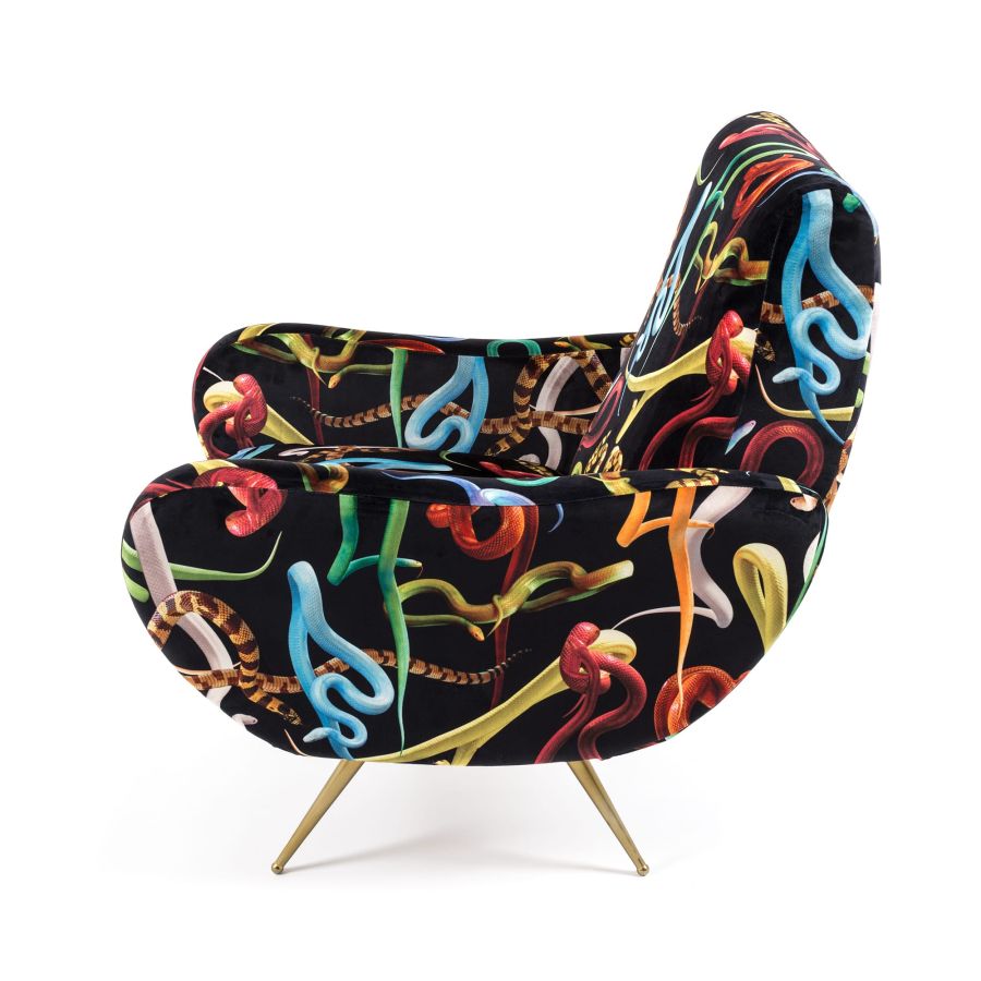 Fully Upholstered Fabric Armchair Snakes by Seletti