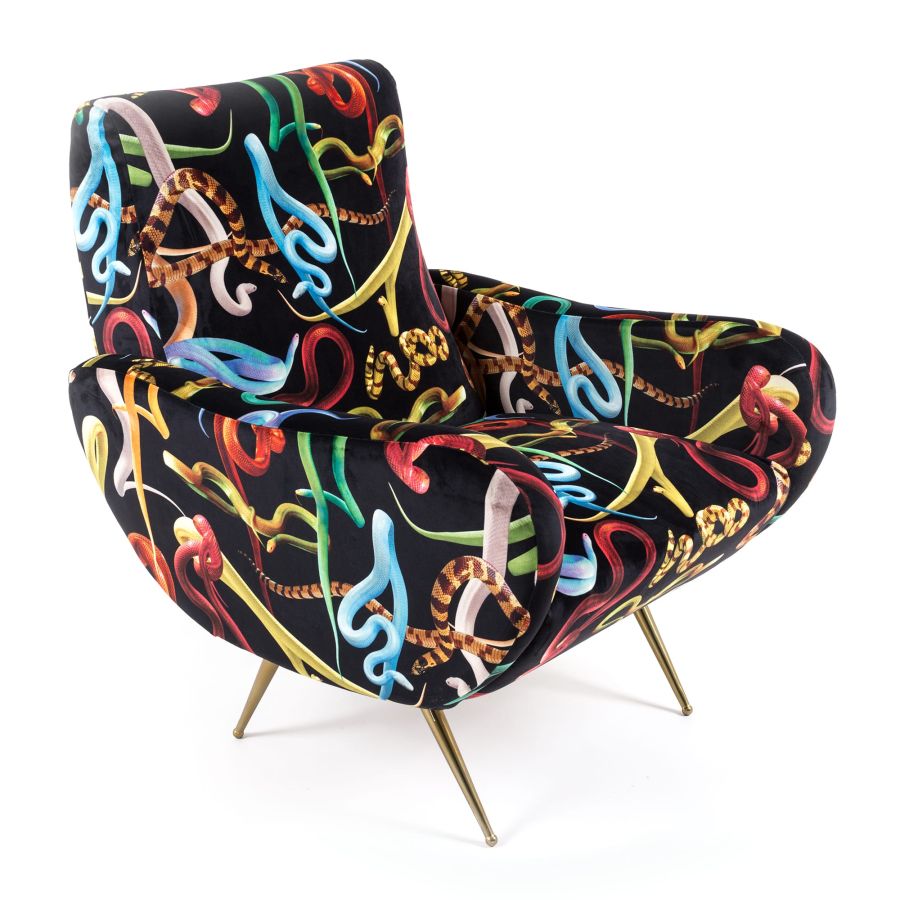 Fully Upholstered Fabric Armchair Snakes by Seletti