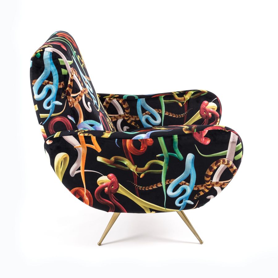 Fully Upholstered Fabric Armchair Snakes by Seletti