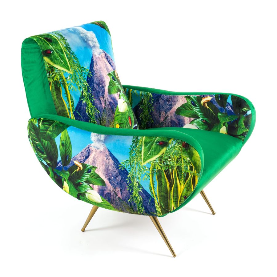 Fully Upholstered Fabric Armchair Volcano by Seletti