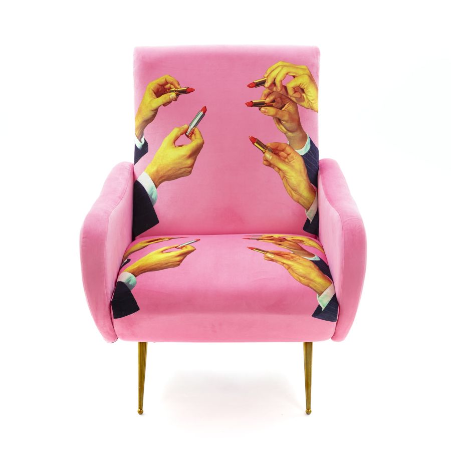 Fully Upholstered Fabric Armchair Lipsticks by Seletti #Pink