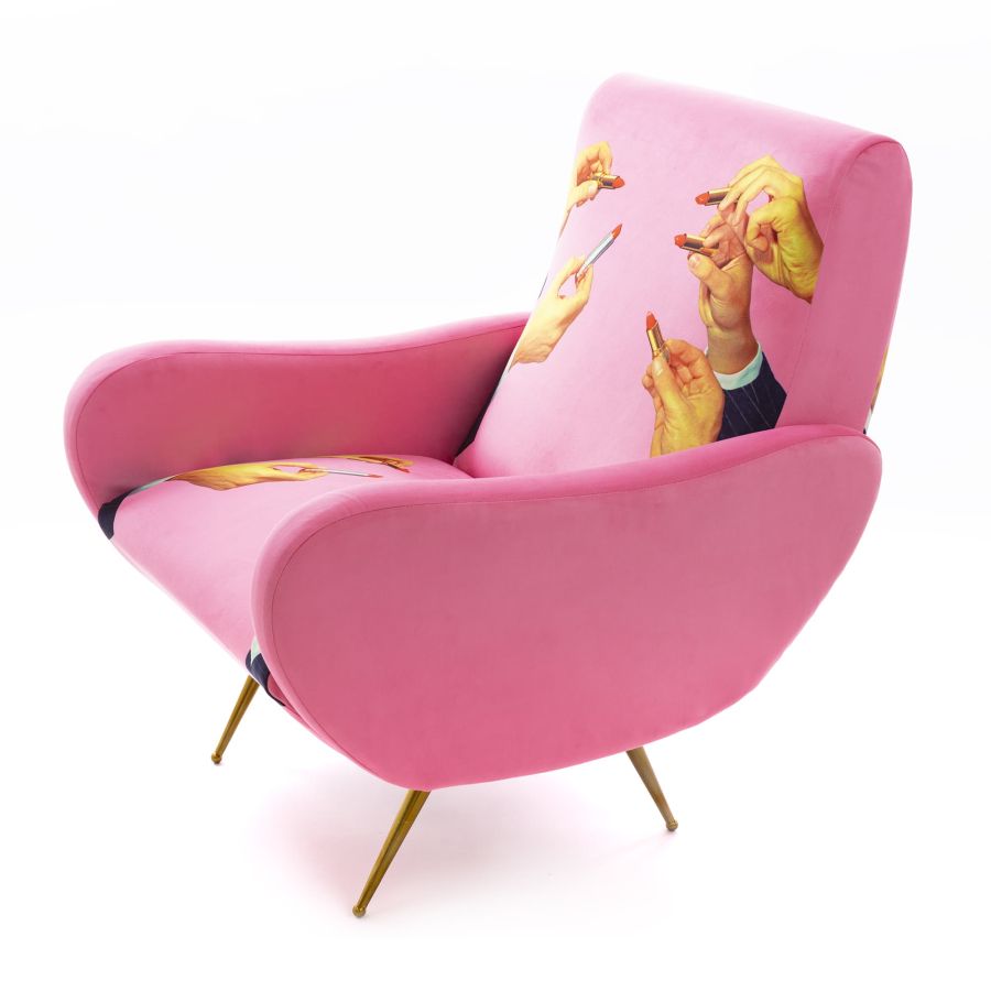 Fully Upholstered Fabric Armchair Lipsticks by Seletti #Pink