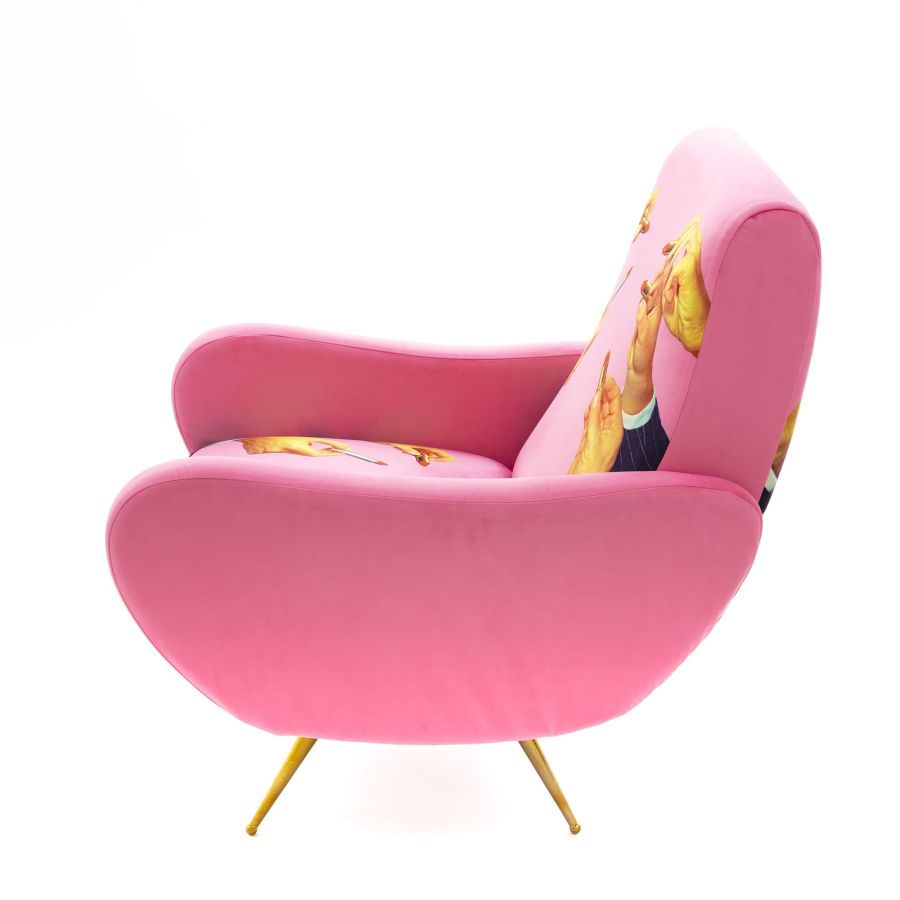 Fully Upholstered Fabric Armchair Lipsticks by Seletti #Pink